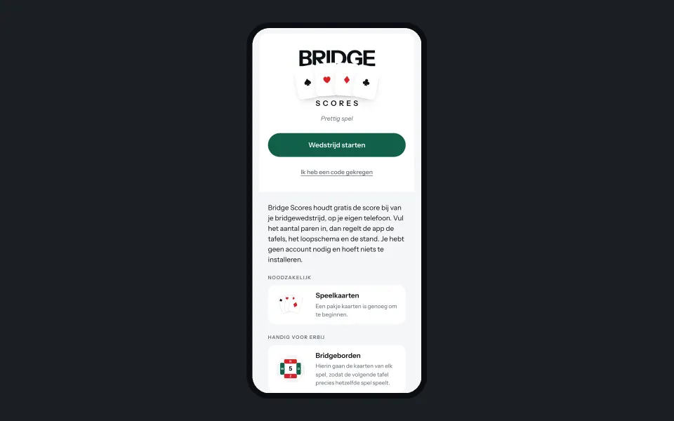 Bridgescoren.nl op een telefoon